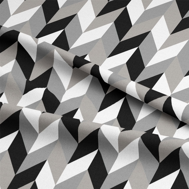 Retro Chevrons Cotton Curtain Fabric - Grey