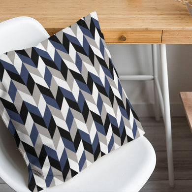 Retro Chevrons Cotton Curtain Fabric - Navy