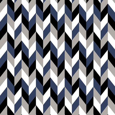 Retro Chevrons Cotton Curtain Fabric - Navy
