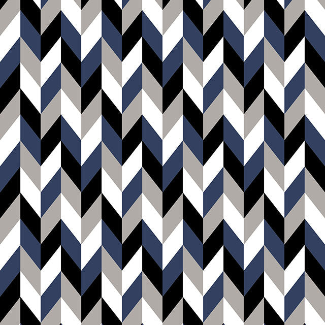 Retro Chevrons Cotton Curtain Fabric - Navy