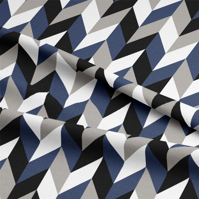 Retro Chevrons Cotton Curtain Fabric - Navy