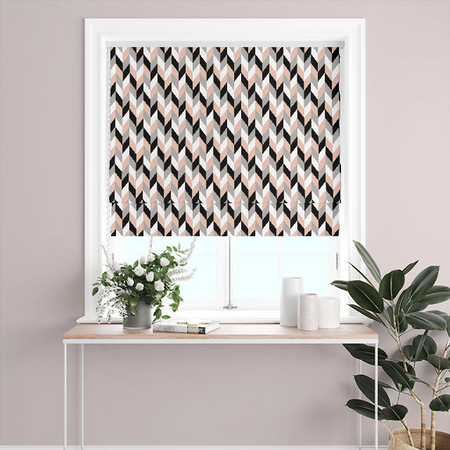 Retro Chevrons Cotton Curtain Fabric - Rose Gold