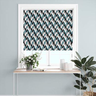 Retro Chevrons Cotton Curtain Fabric - Teal