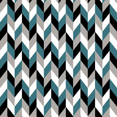 Retro Chevrons Cotton Curtain Fabric - Teal