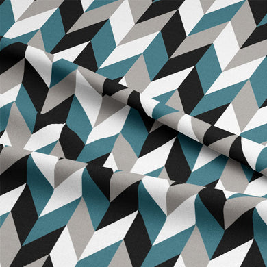 Retro Chevrons Cotton Curtain Fabric - Teal