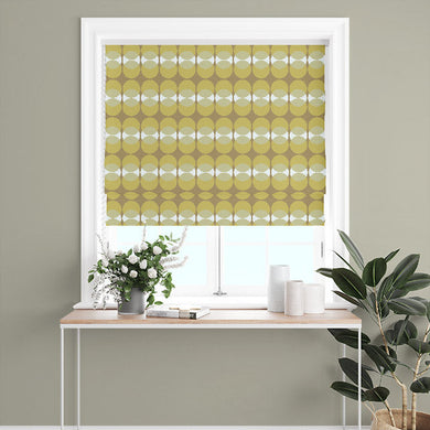 Retro Circles Cotton Curtain Fabric - Khaki
