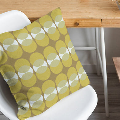 Retro Circles Cotton Curtain Fabric - Khaki