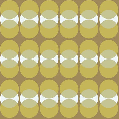 Retro Circles Cotton Curtain Fabric - Khaki