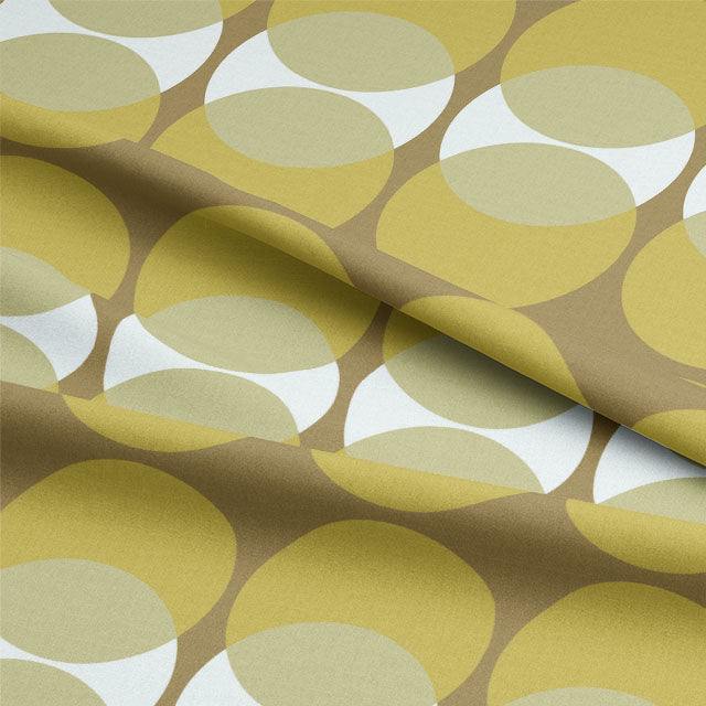 Retro Circles Cotton Curtain Fabric - Khaki