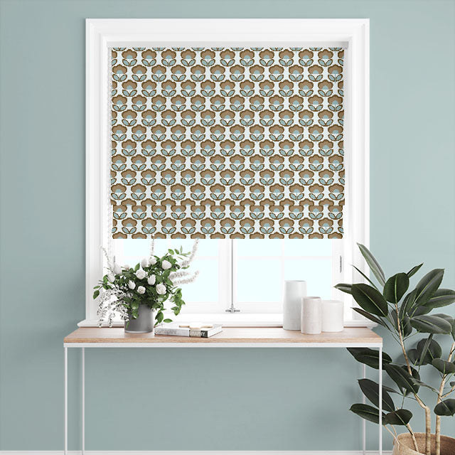 Retro Flowers Cotton Curtain Fabric - Blue