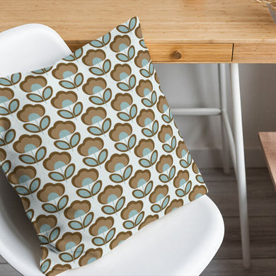 Retro Flowers Cotton Curtain Fabric - Blue