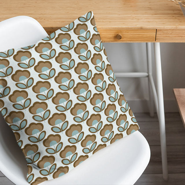 Retro Flowers Cotton Curtain Fabric - Blue