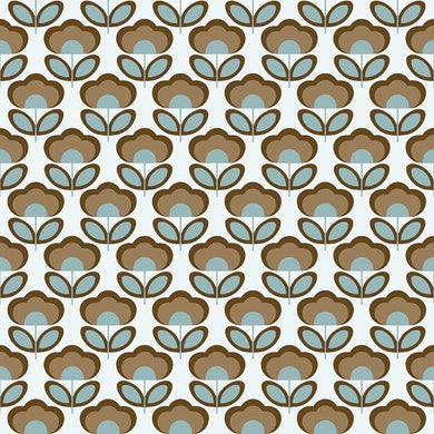 Retro Flowers Cotton Curtain Fabric - Blue