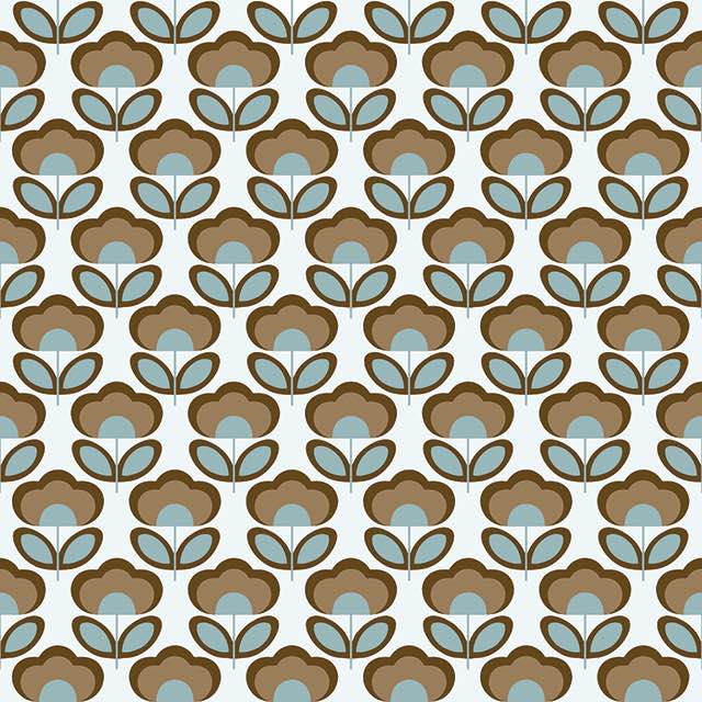 Retro Flowers Cotton Curtain Fabric - Blue