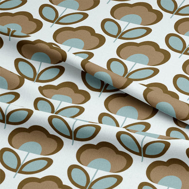 Retro Flowers Cotton Curtain Fabric - Blue