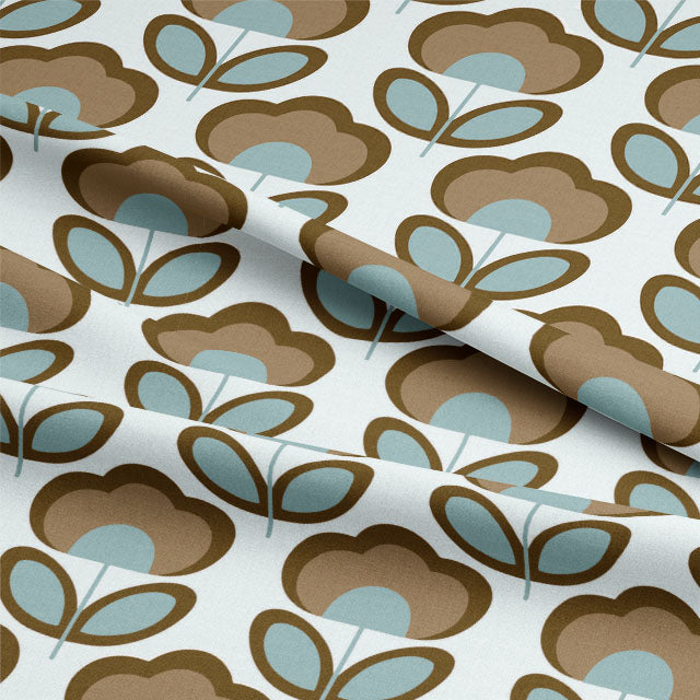 Retro Flowers Cotton Curtain Fabric - Blue