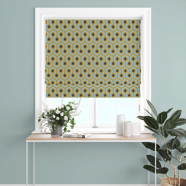 Retro Hexagon Cotton Curtain Fabric - Ochre