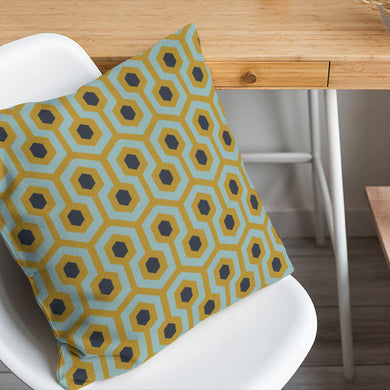 Retro Hexagon Cotton Curtain Fabric - Ochre