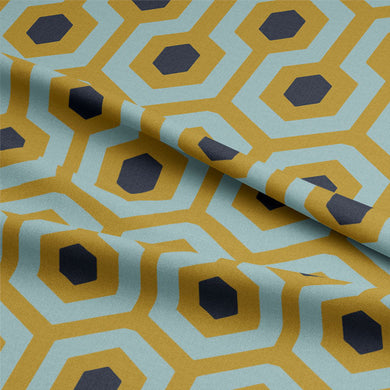 Retro Hexagon Cotton Curtain Fabric - Ochre