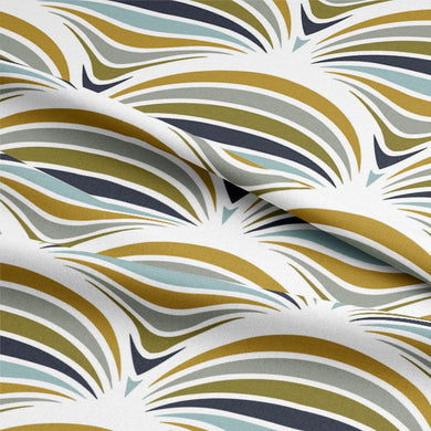 Retro Smile Cotton Curtain Fabric - Ochre