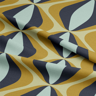 Retro Vibe Cotton Curtain Fabric - Ochre
