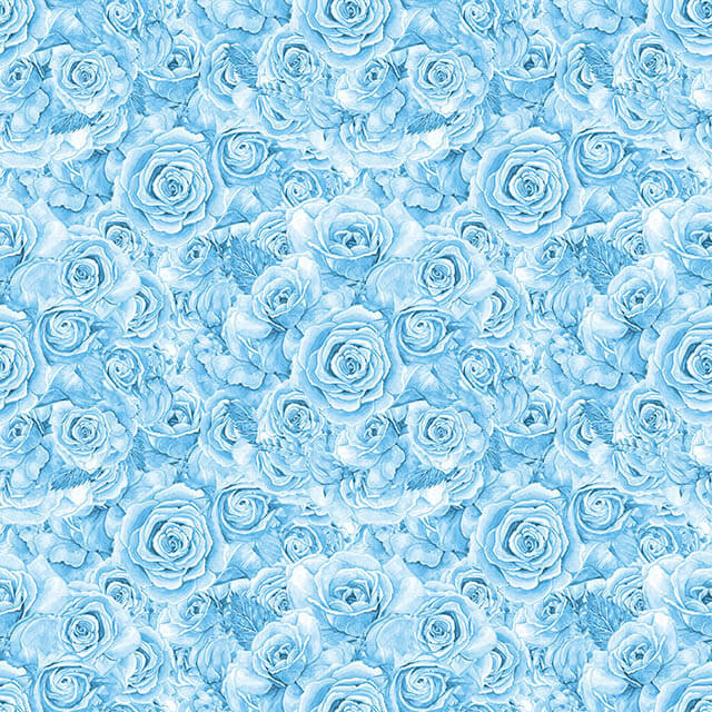 Roses Bouquet Cotton Curtain Fabric - Blue