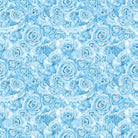 Roses Bouquet Cotton Curtain Fabric - Blue floral pattern drapery material in vibrant blue color