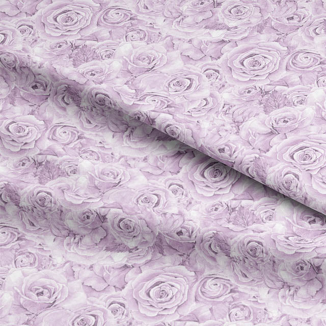 Roses Bouquet Cotton Curtain Fabric - Amethyst
