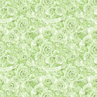 Roses Bouquet Cotton Curtain Fabric in Green with Floral Pattern and Textured Finish