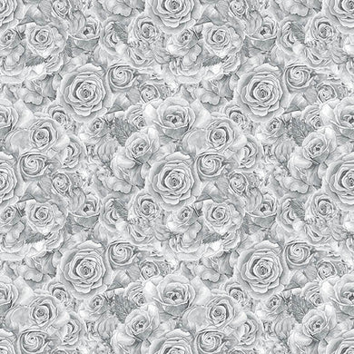 Roses Bouquet Cotton Curtain Fabric - Grey with elegant floral design and soft texture