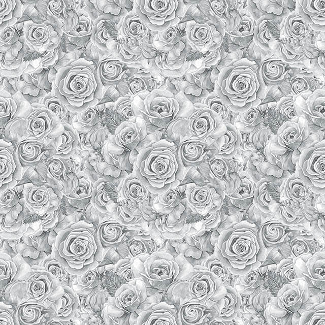 Roses Bouquet Cotton Curtain Fabric - Grey
