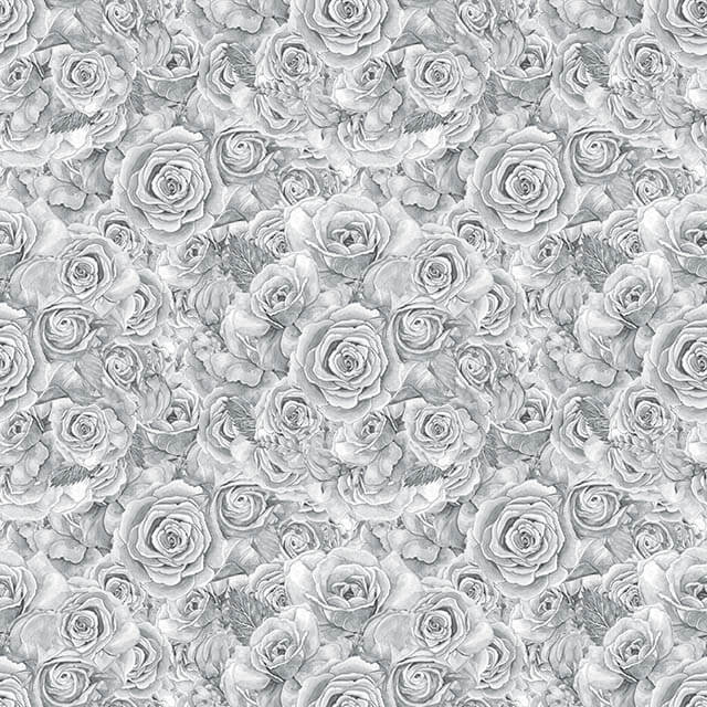 Roses Bouquet Cotton Curtain Fabric - Grey with elegant floral design and soft texture