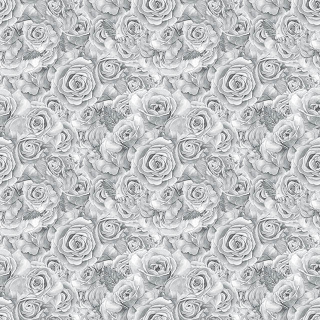 Roses Bouquet Cotton Curtain Fabric - Grey with elegant floral design and soft texture