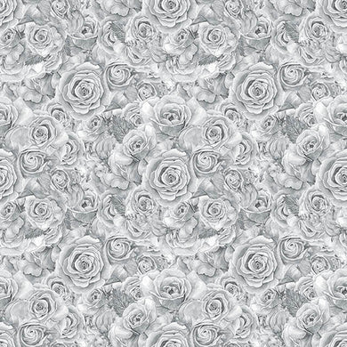 Baumwollstoffprobe „Rosenstrauß“ – Grau