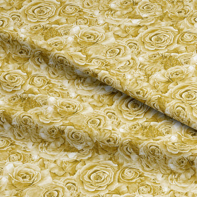 Roses Bouquet Cotton Curtain Fabric - Olive