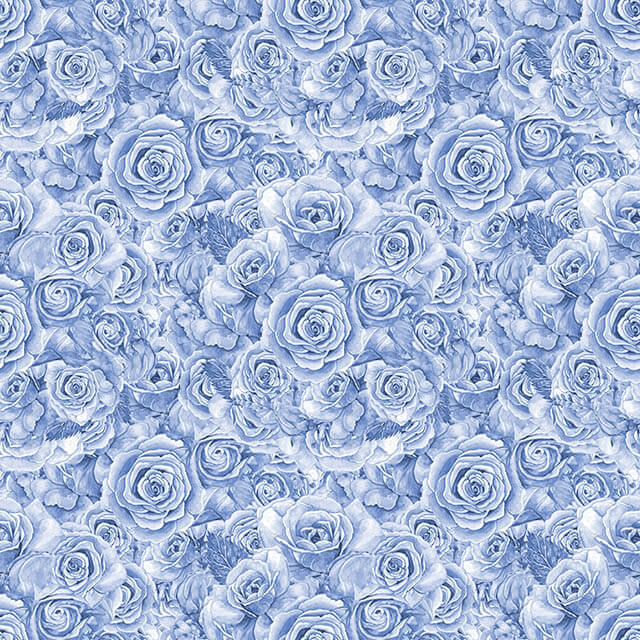 Roses Bouquet Cotton Curtain Fabric - Sapphire