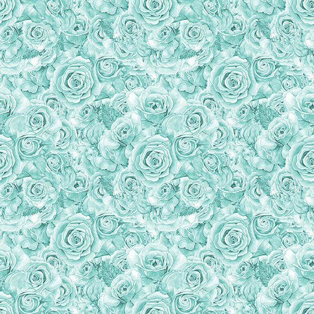 Roses Bouquet Cotton Curtain Fabric - Sea Green