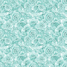 Close-up of sea green roses bouquet cotton curtain fabric in natural light