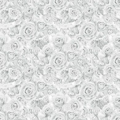 Roses Bouquet Cotton Curtain Fabric - Silver drapes elegantly in a cozy living room setting