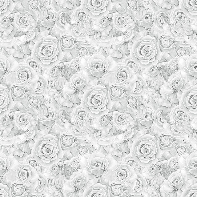 Roses Bouquet Cotton Curtain Fabric - Silver