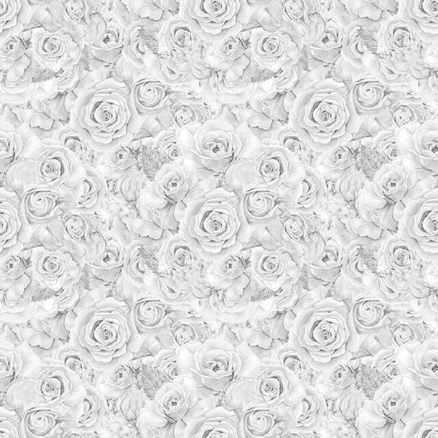 Roses Bouquet Cotton Curtain Fabric - Silver drapes elegantly in a cozy living room setting