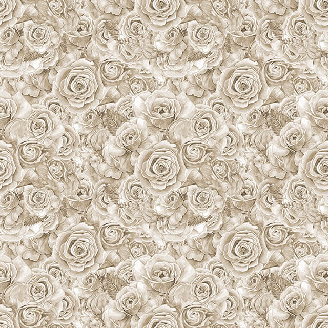 Roses Bouquet Cotton Curtain Fabric - Stone