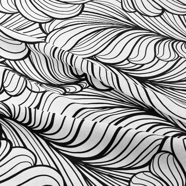 Scallop Cotton Curtain Fabric - Black / White