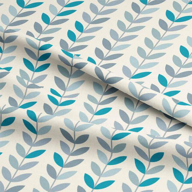 Close-up of Scandi Stem Cotton Curtain Fabric in Azure, showing intricate pattern