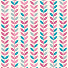 Scandi Stem Aqua Cerise linen fabric flat lay showing vibrant pink, aqua and grey leaf motif