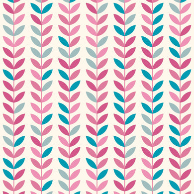 Scandi Stem Cotton Fabric Sample - Aqua Cerise