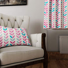 Scandi Stem Aqua Cerise linen fabric flat lay showing vibrant pink, aqua and grey leaf motif