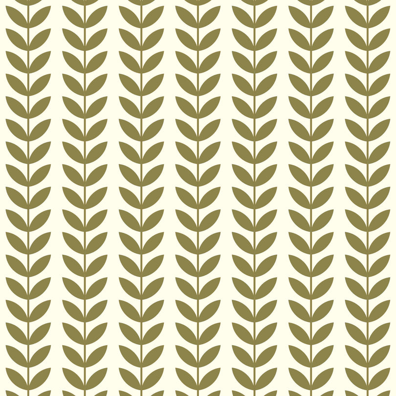 Close-up of Scandi Stem Cotton Curtain Fabric in Olive with Scandinavian-inspired print and natural texture
