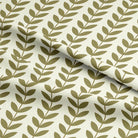 Folded olive green stem design on natural linen-look upholstery fabric