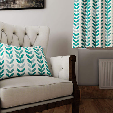 Teal Cotton Fabric for Curtains featuring Scandinavian Stem Motif in Blue